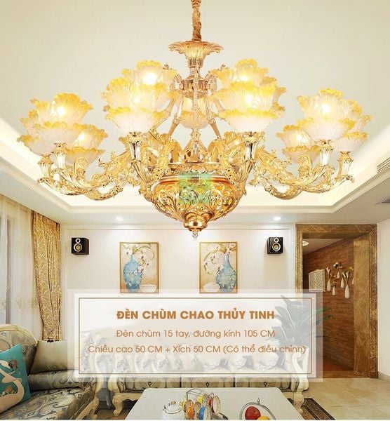 đèn chùm chao thủy tinh